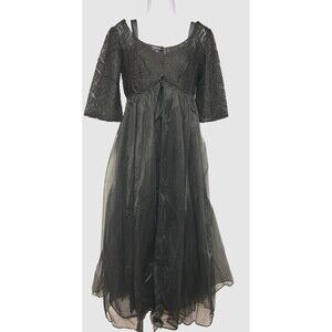 1960 VTG Lisette Women's Size 34 (S) Black 2Pc Peignoir Lacy Buttons Chiffon